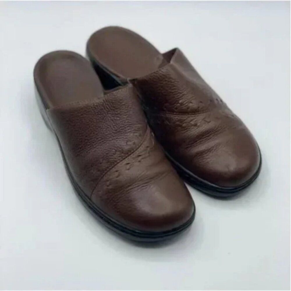 Clarks Women's Lexi Brown Leather Slip-On Wedge Mules Clogs Shoes Women's 7M